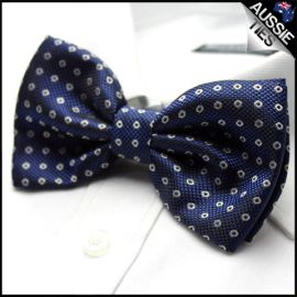 Navy Blue with White Rings Bow Tie
