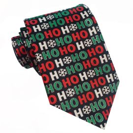 Mens Black Ho Ho Ho Christmas Tie