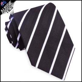 Black with Thin White Bands & Zip Texture Mens Tie