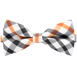 Black, Grey, Orange & White Check Bow Tie