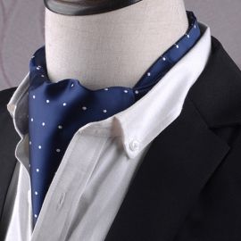 blue with white polka dots ascot