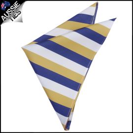 Mens Blue, Yellow & White Striped Pocket Square Handkerchief 