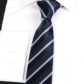 Dark Blue & White Stripes Silk Tie