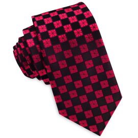 Dark Red with Cracked Red Checks Slim Tie 