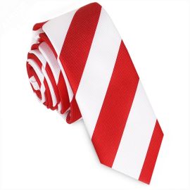 Mens Red & White Stripes Skinny Tie