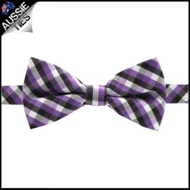 Boys Purple, Black and White Check Bow Tie