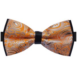 Silver and Orange Floral Bow Tie