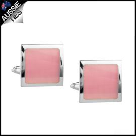 Mens Silver with Baby Pink Inset Cufflinks