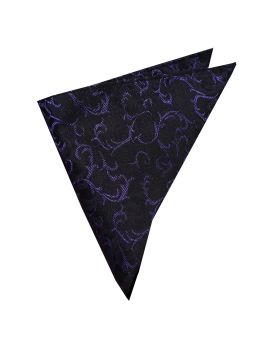 Black with Amethyst Purple Floral Pocket Square
