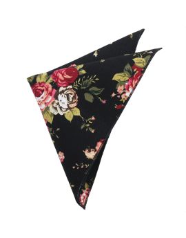 Black with White & Pink Flowers Pocket Square