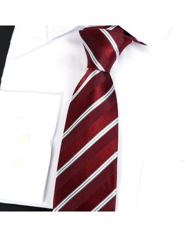 Burgundy & White Stripes Silk Tie