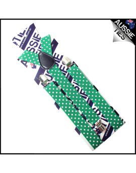 Green with White Polka Dots Braces Suspenders