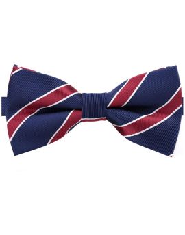 Midnight Blue Scarlet and White Stripes Mens Bow Tie