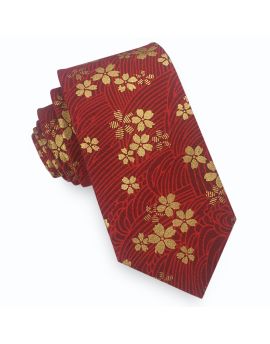 red with gold floral slim tie