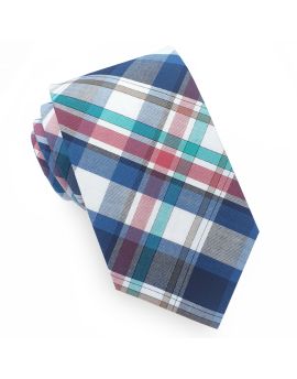 red, white, blue and green plaid men's slim tie