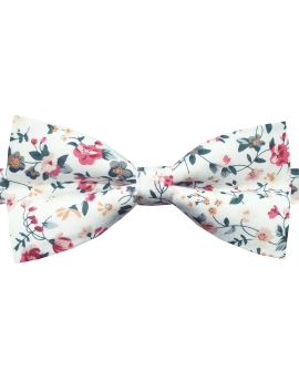 ivory bow tie with green and red floral