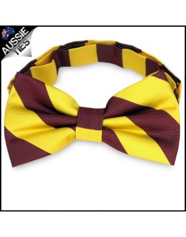 Mens Yellow & Maroon Stripes Bow Tie